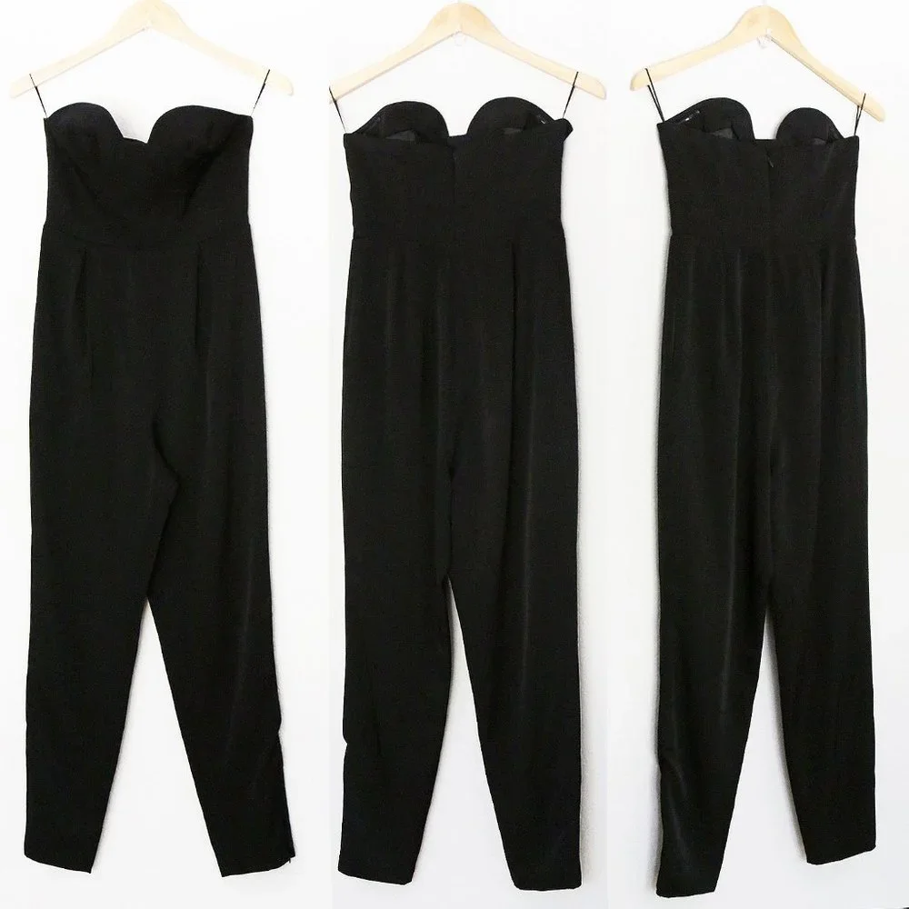 Keepsake Hearts On Fire Pant Suit Jumpsuit S Black Strapless Corset Pocket $190 - Picture 8 of 16